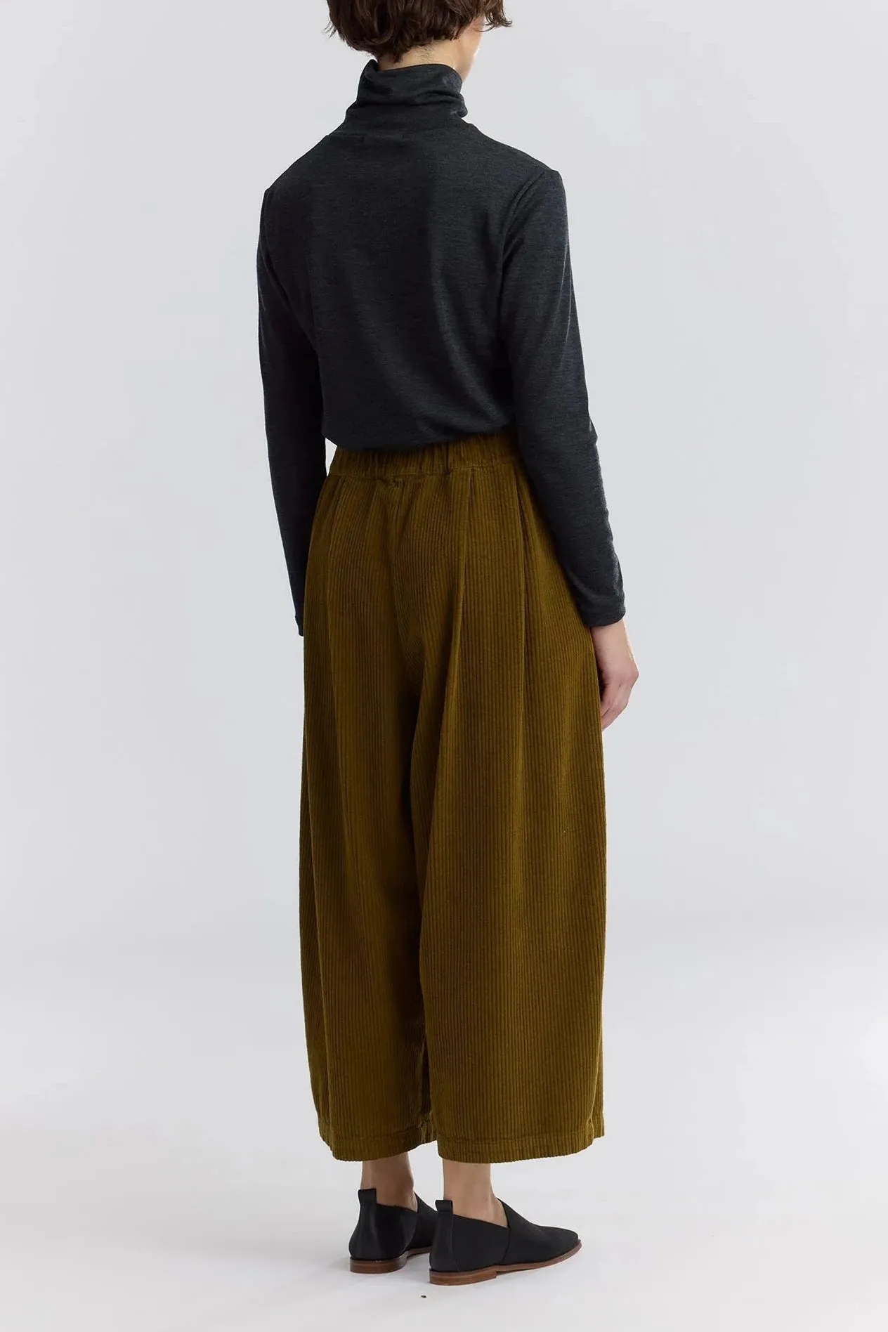 Corduroy Wide Pants, Dark Olive