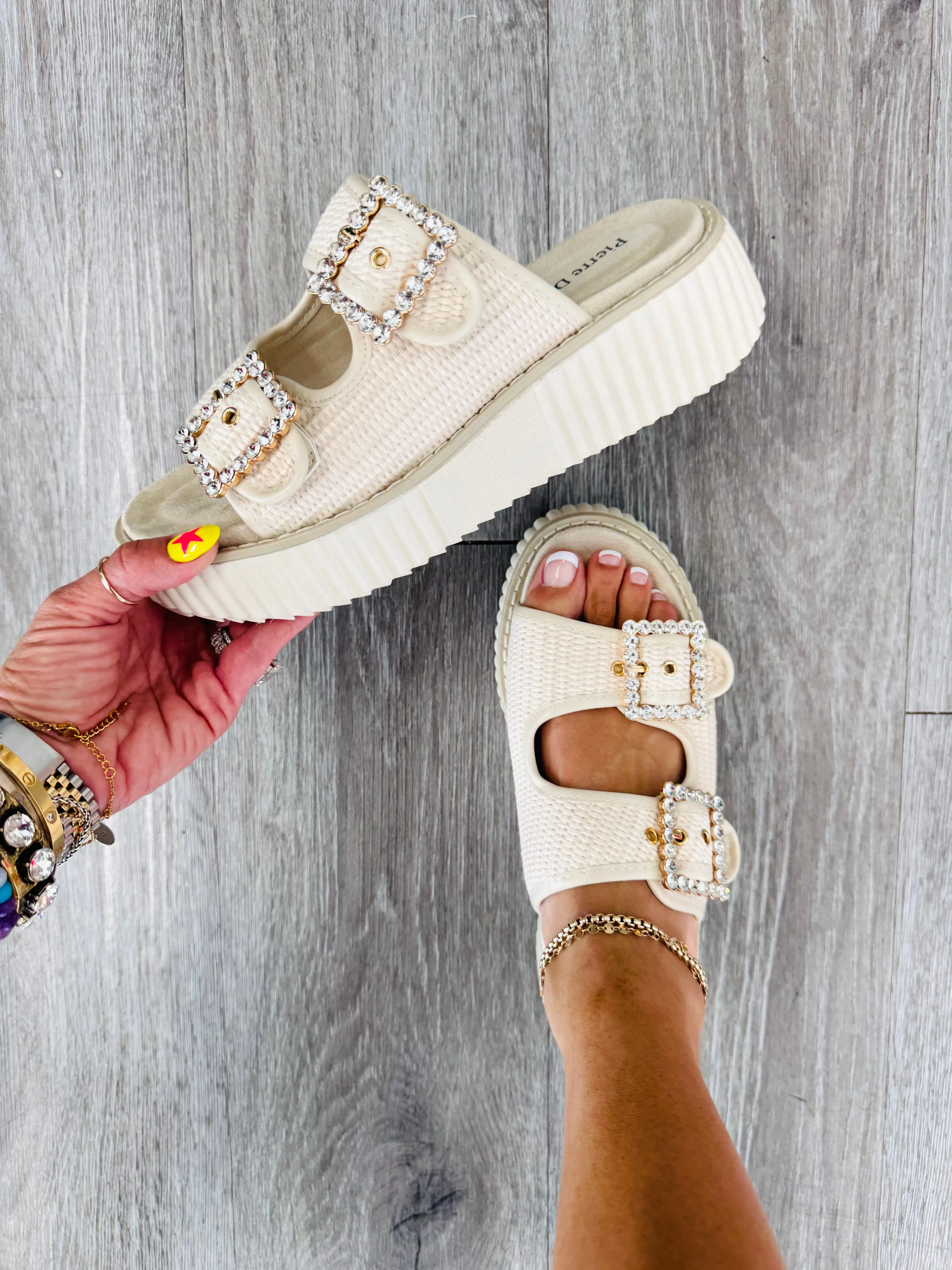 Cream Into The Sun Wedge Sandals