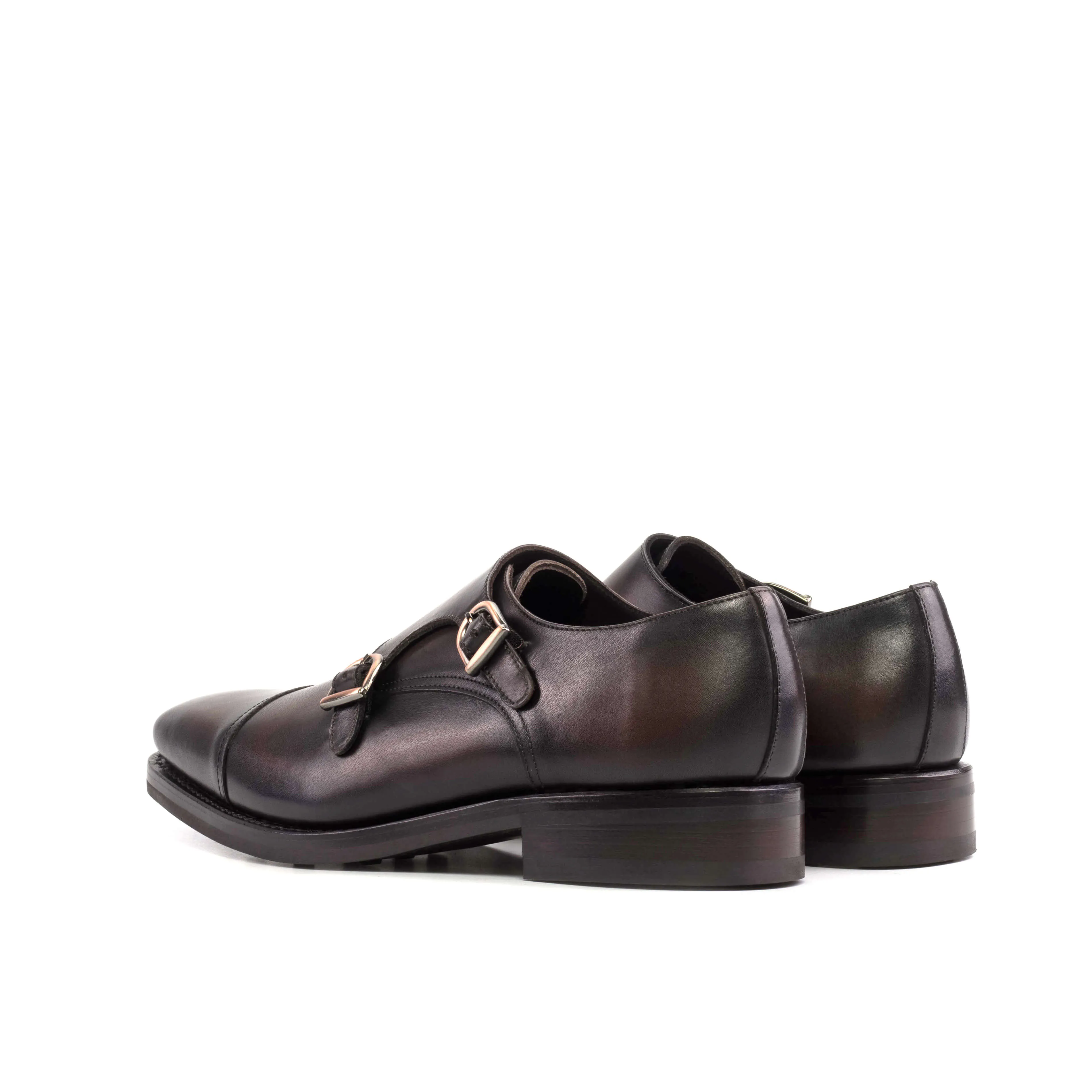Custom Handmade Dark brown Double Monk Strap Leather Shoes.