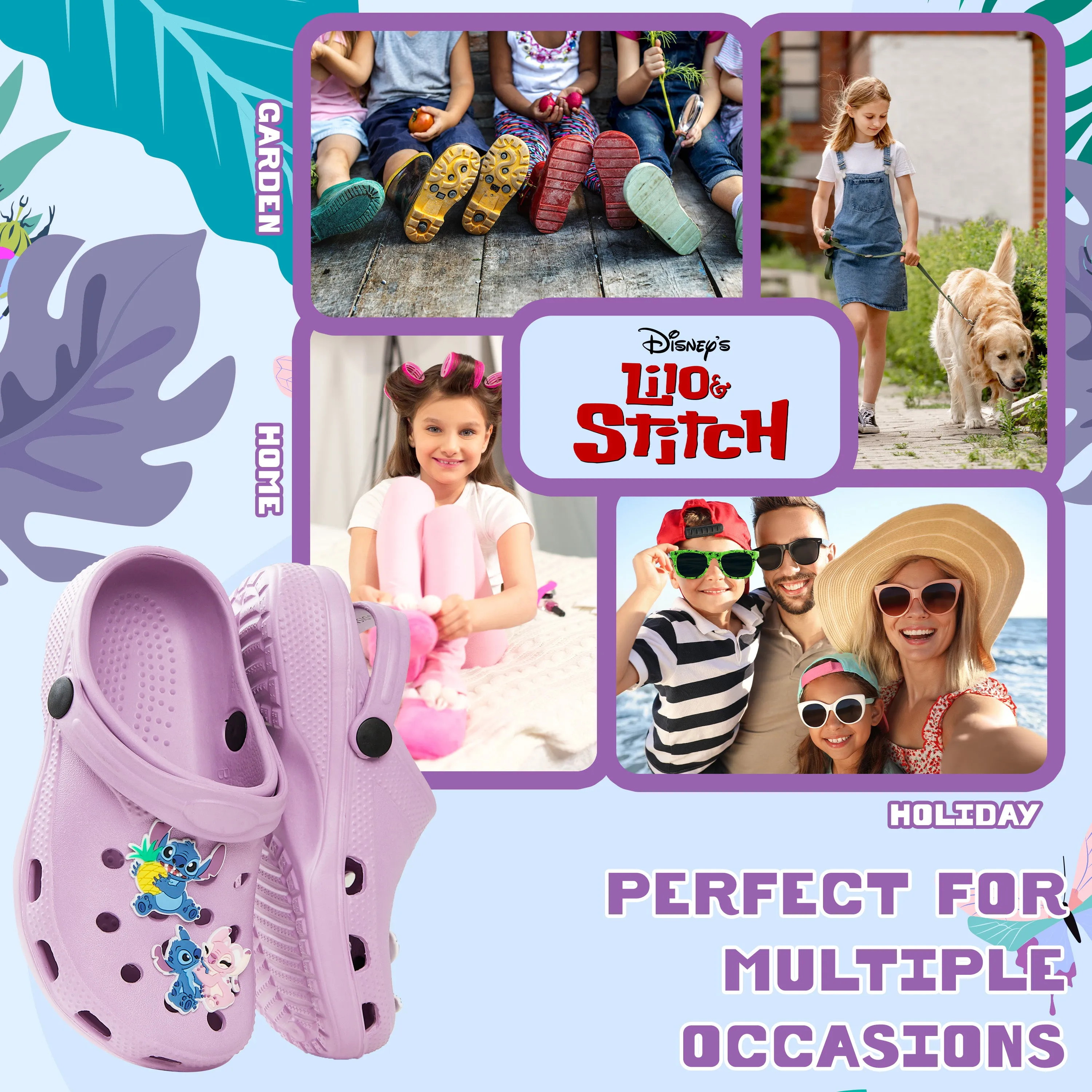 Disney Girls Clogs with Removable Rubber Charms - Stitch
