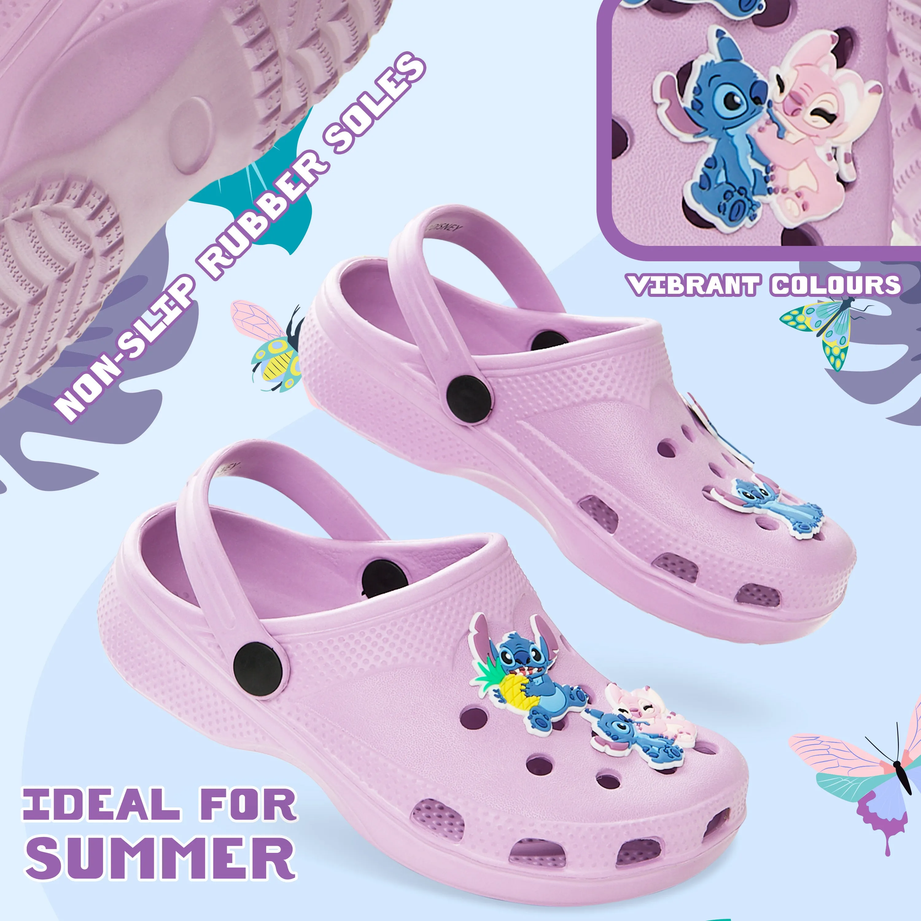 Disney Girls Clogs with Removable Rubber Charms - Stitch