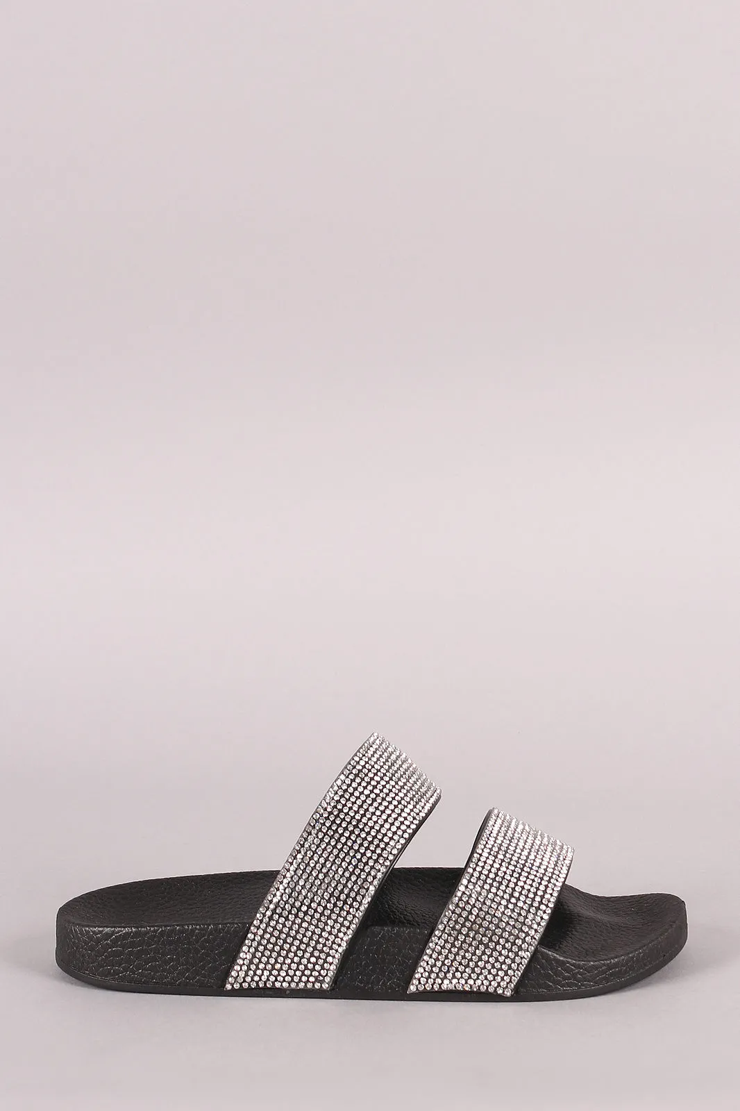 Double Rhinestone Band Open Toe Slide Sandal