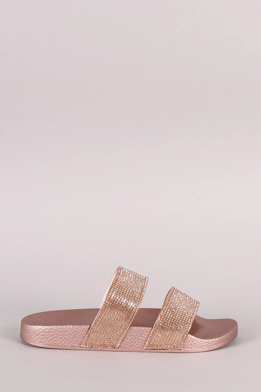 Double Rhinestone Band Open Toe Slide Sandal