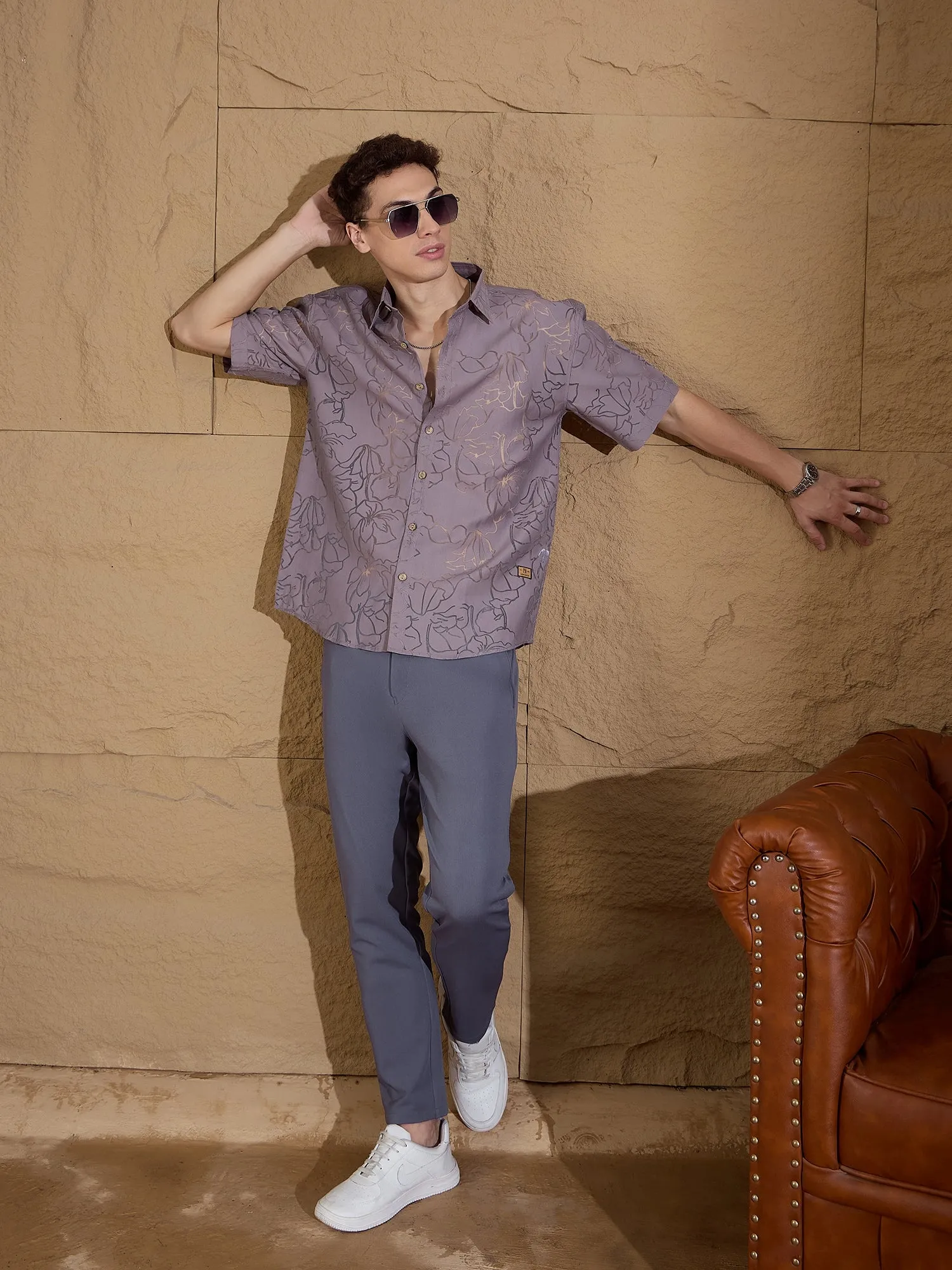 Dusty Blue: Textured Stretchable Chinos
