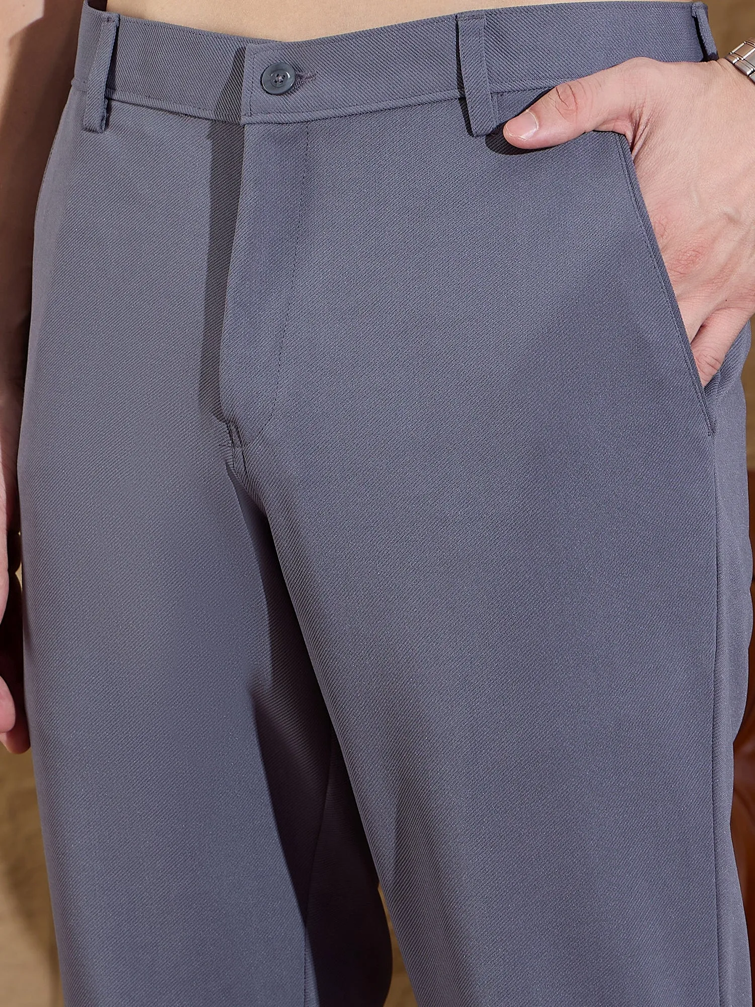 Dusty Blue: Textured Stretchable Chinos