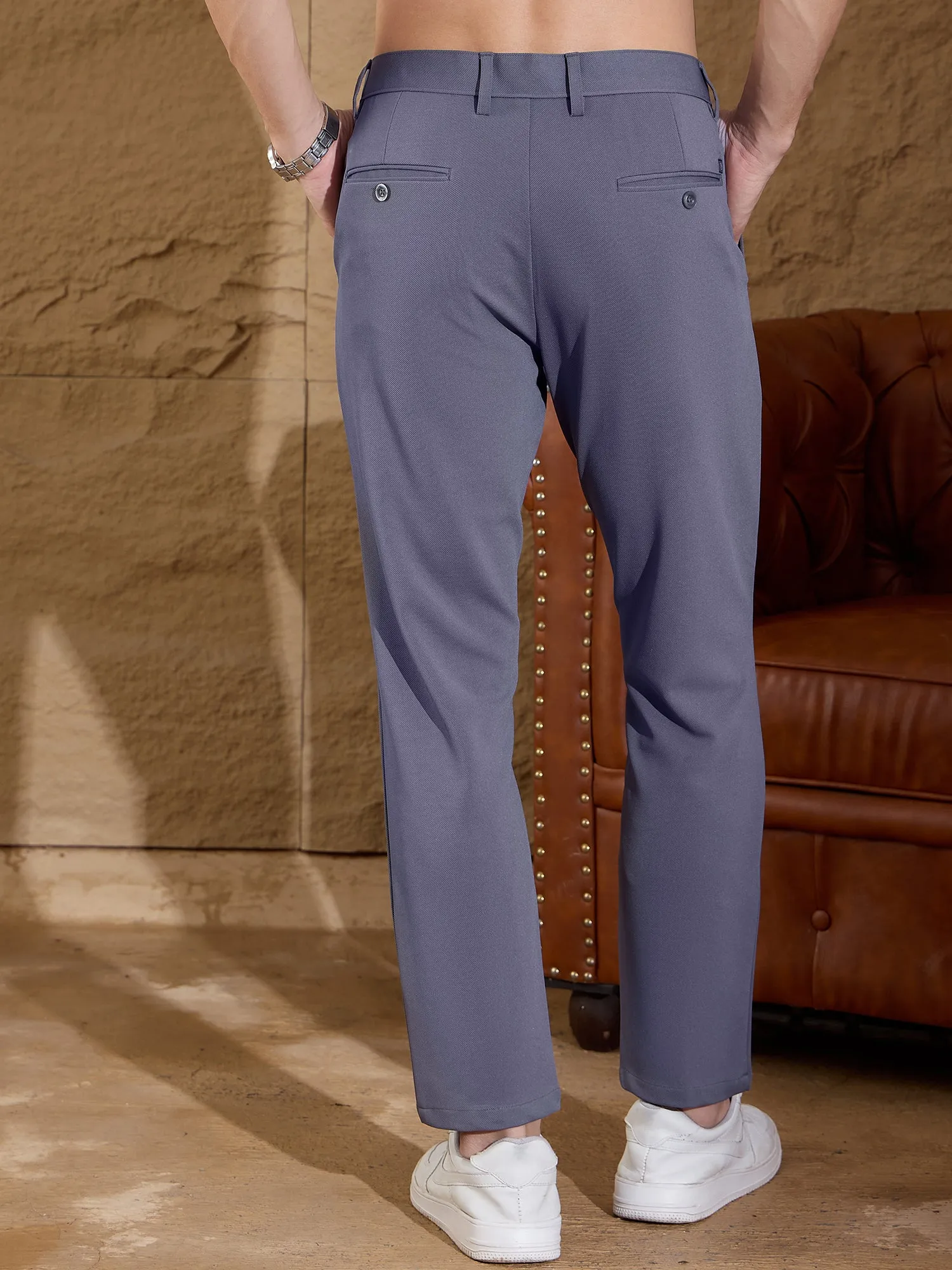 Dusty Blue: Textured Stretchable Chinos