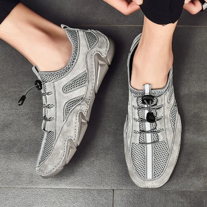 Fashion Casual Shoes Leather with mesh inserts for Men / Flat Sneakers Breathable