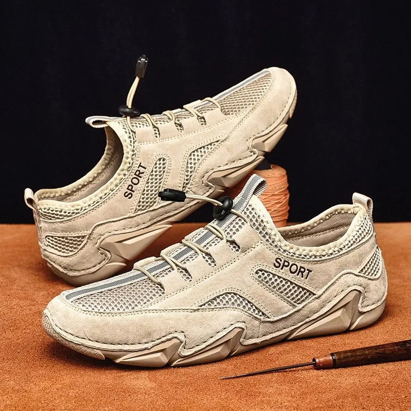 Fashion Casual Shoes Leather with mesh inserts for Men / Flat Sneakers Breathable