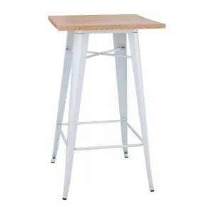 FB597 Bolero Bistro Bar Table with Wooden Top White (Single)