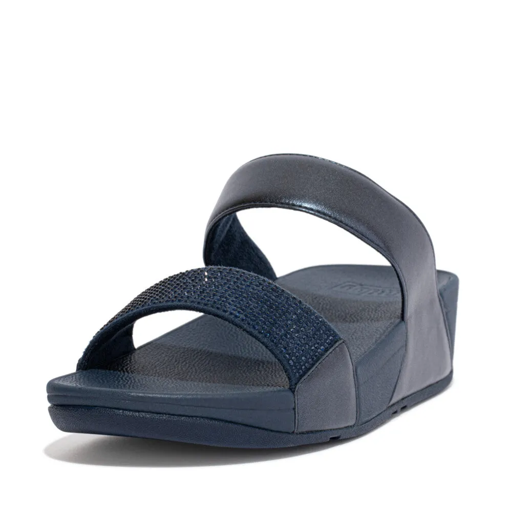 FitFlop Lulu Crystal Embellished Slides Navy
