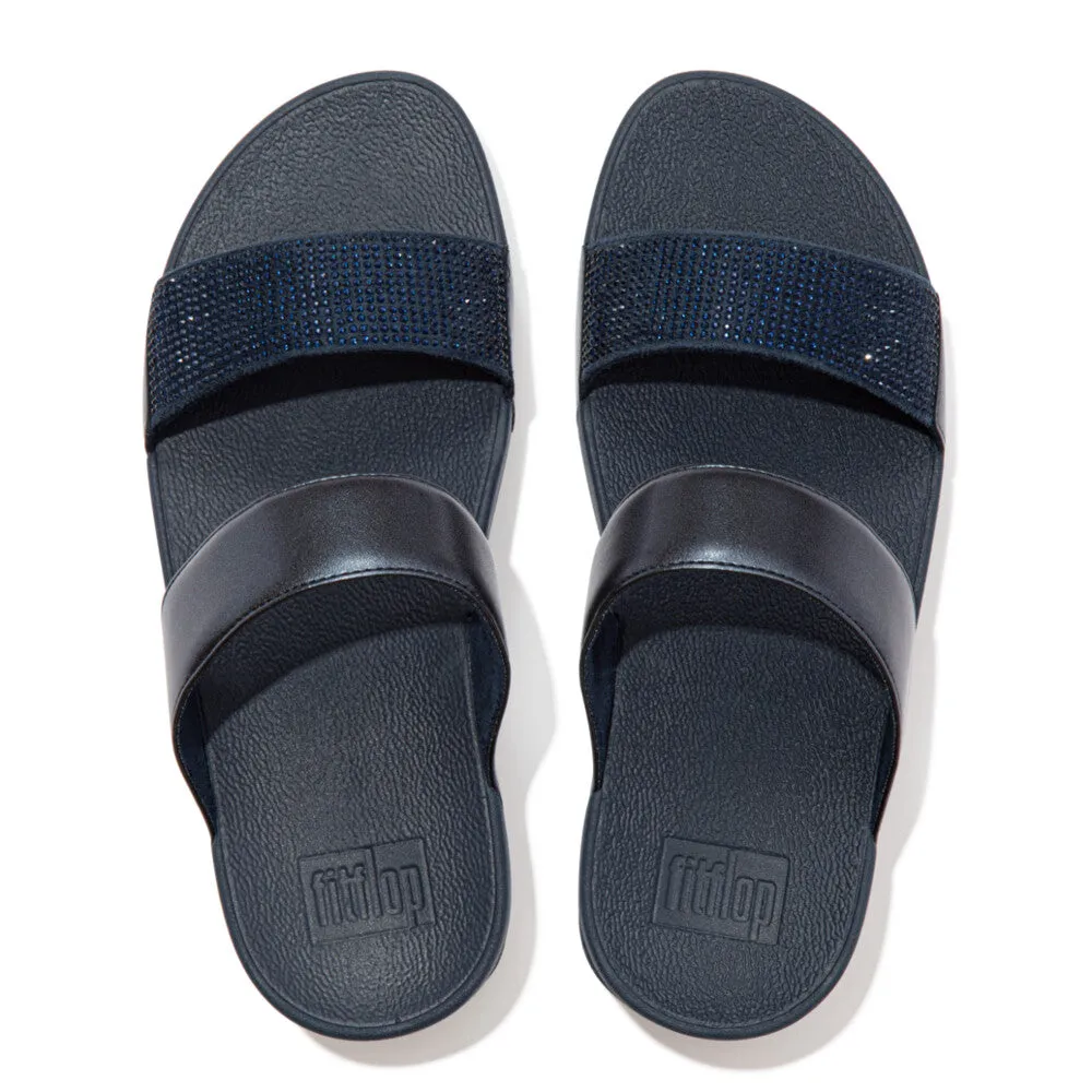 FitFlop Lulu Crystal Embellished Slides Navy