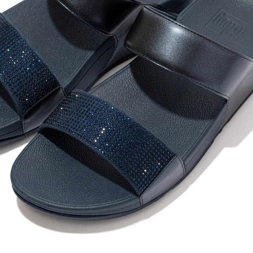 FitFlop Lulu Crystal Embellished Slides Navy