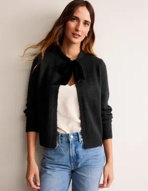 Fluffy Bow Cardigan-Black