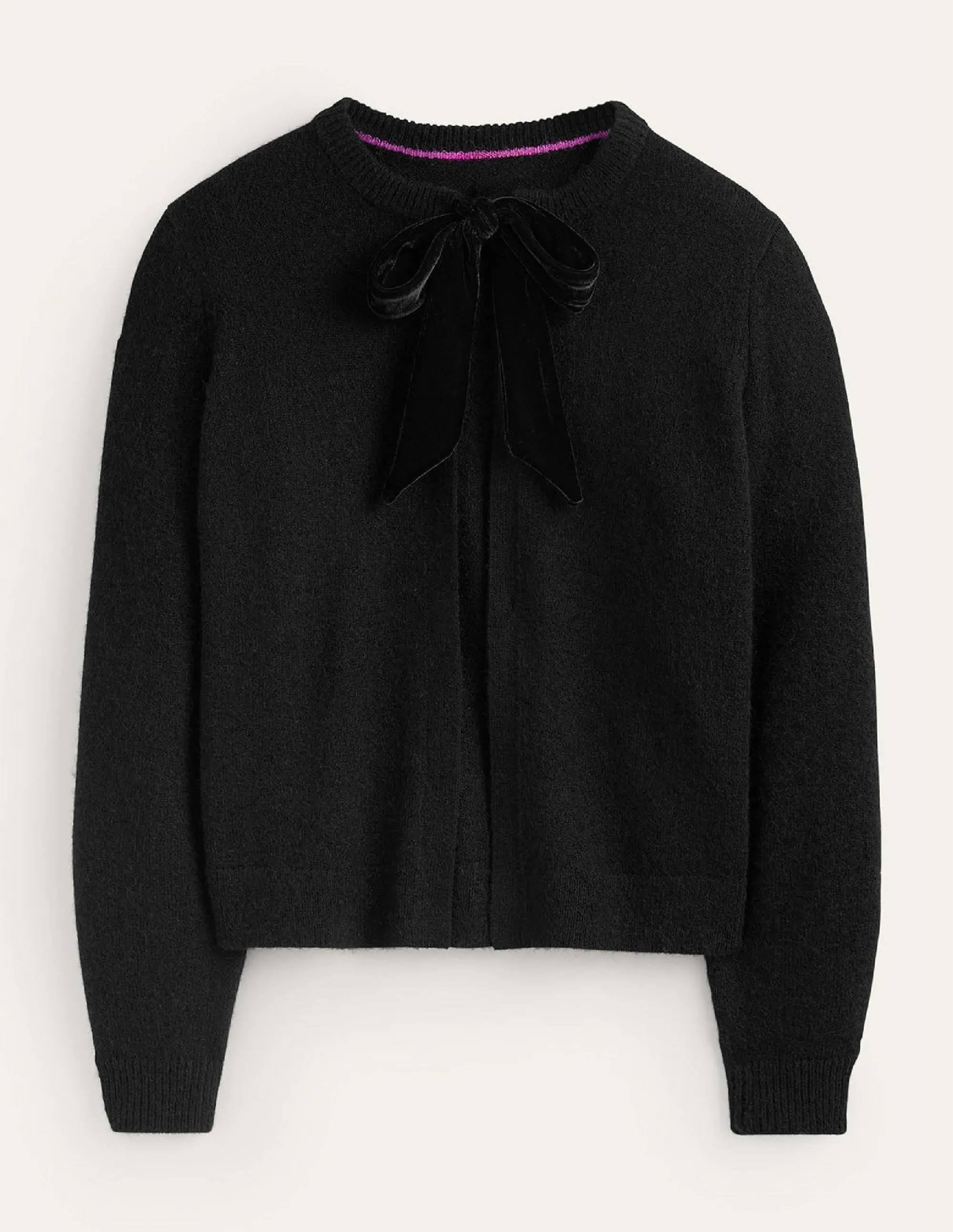 Fluffy Bow Cardigan-Black