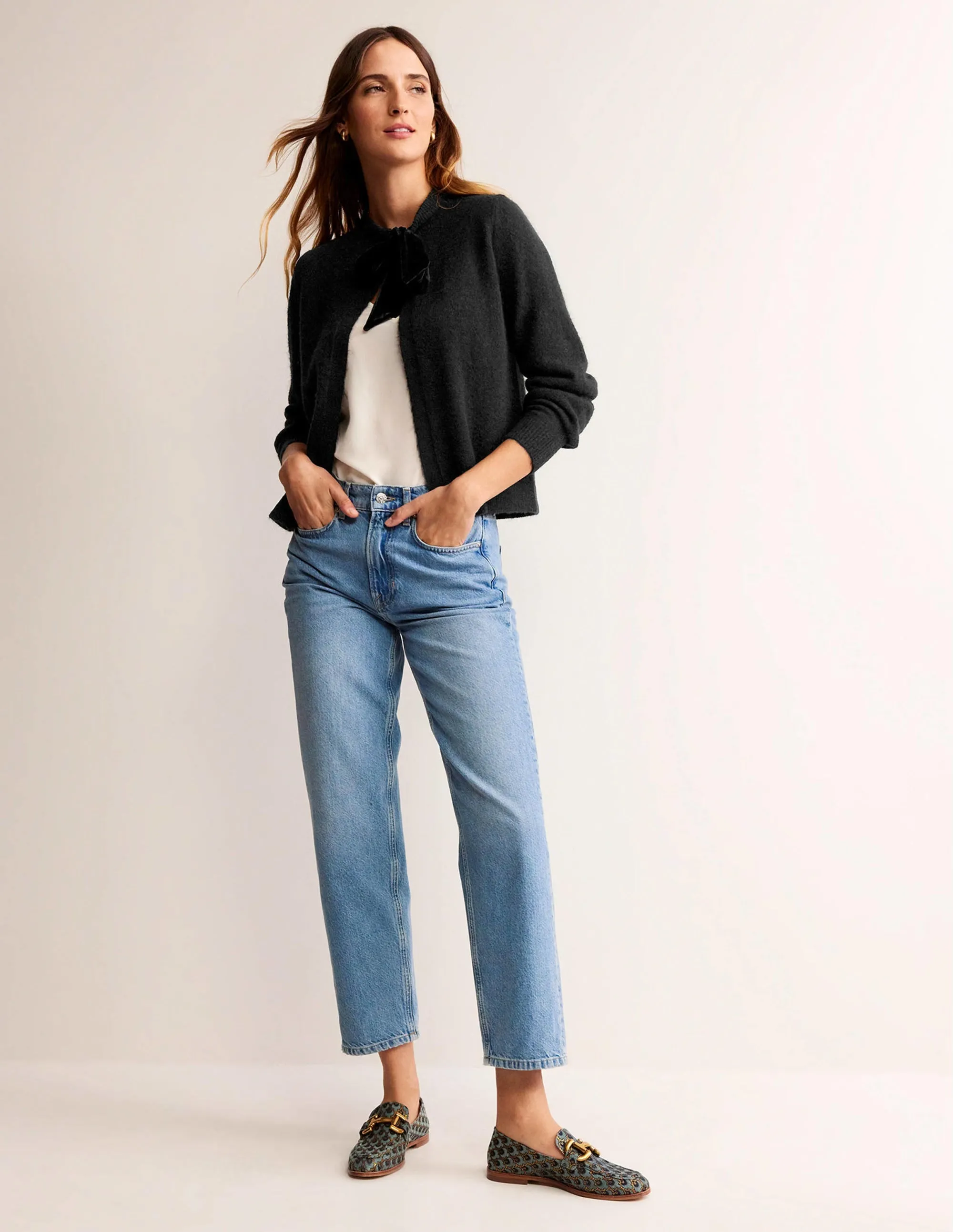 Fluffy Bow Cardigan-Black