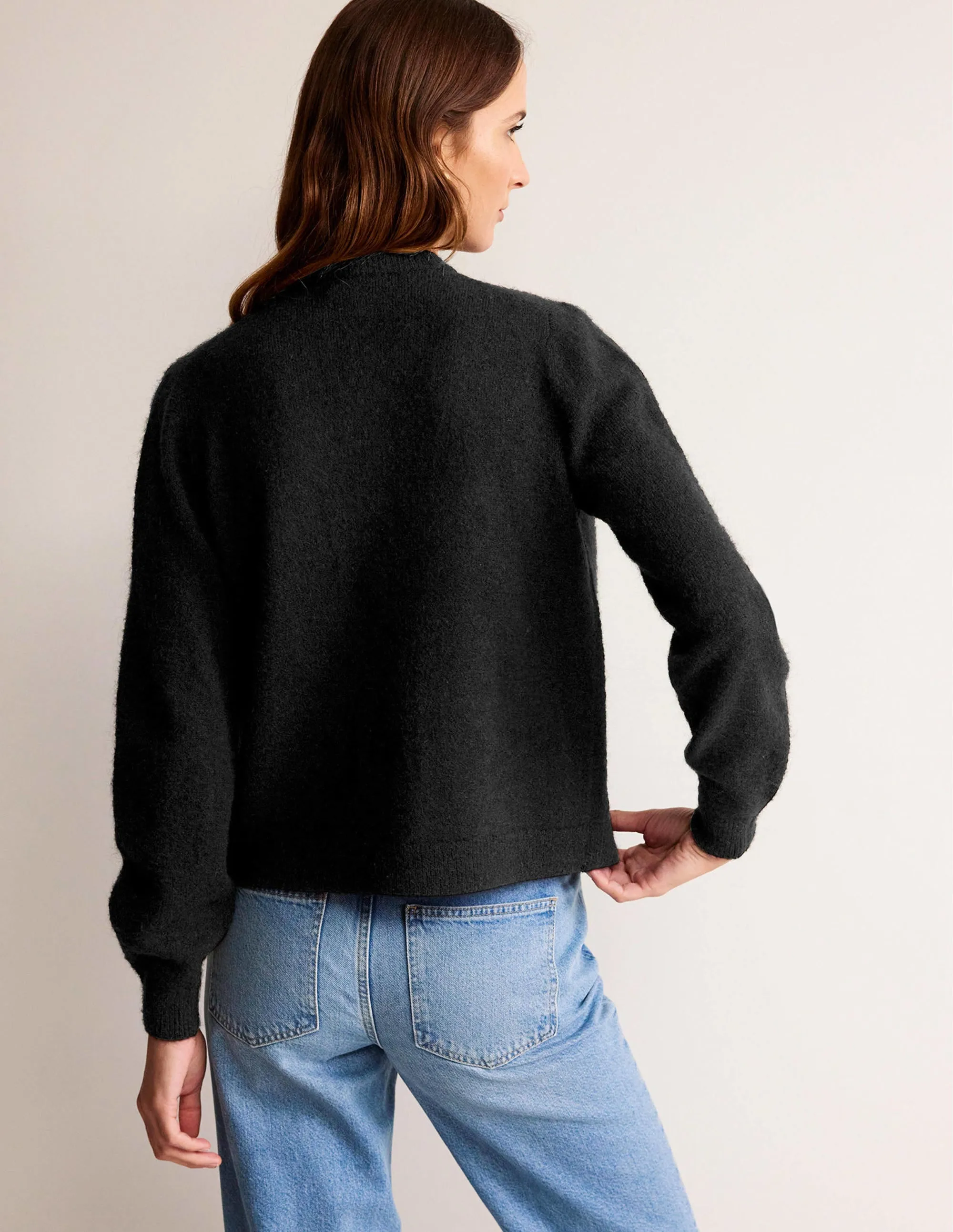 Fluffy Bow Cardigan-Black
