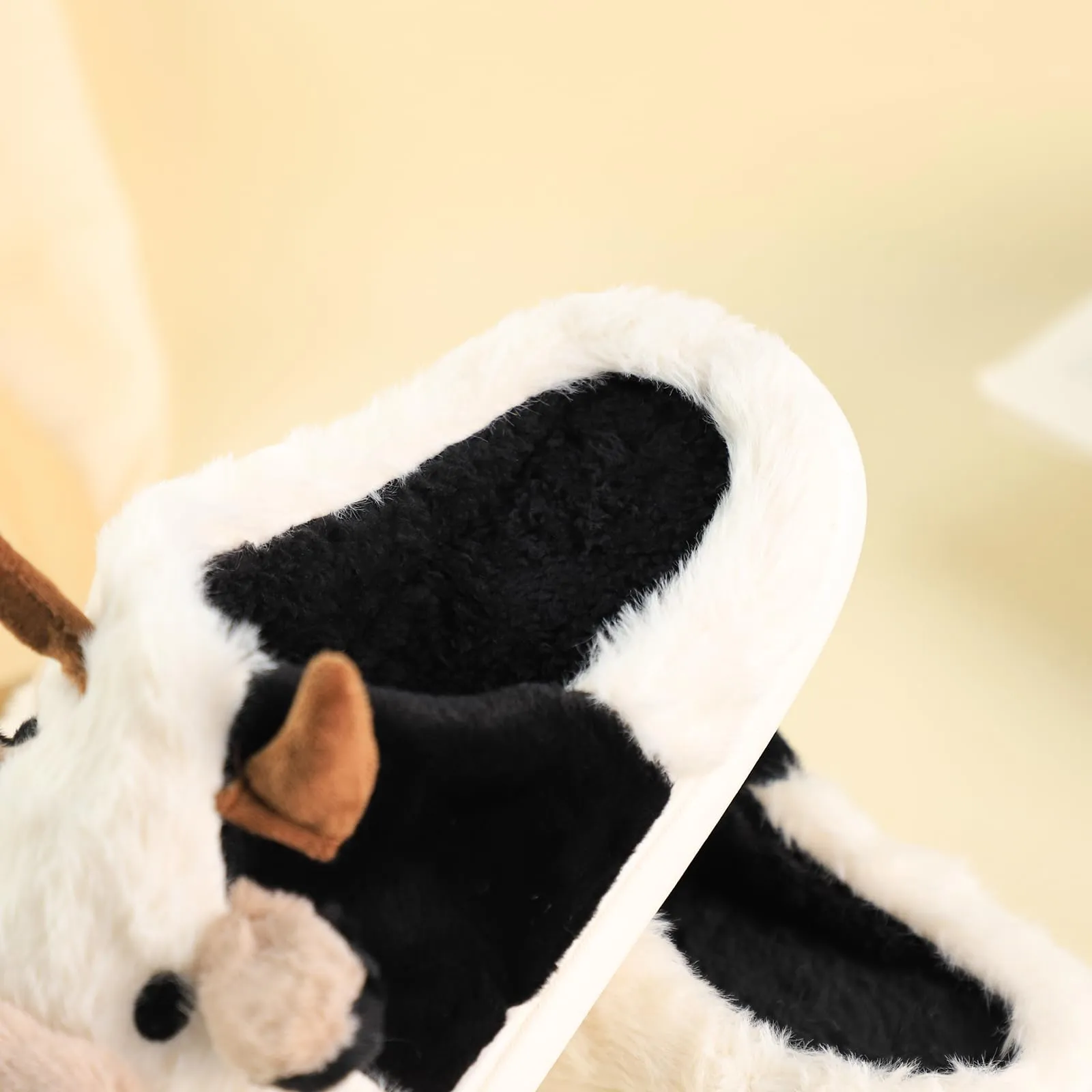 Gaolinci Cartoon Cow Cotton Slippers, Winter Indoor Outdoor Slippers for Women (US 8-9)