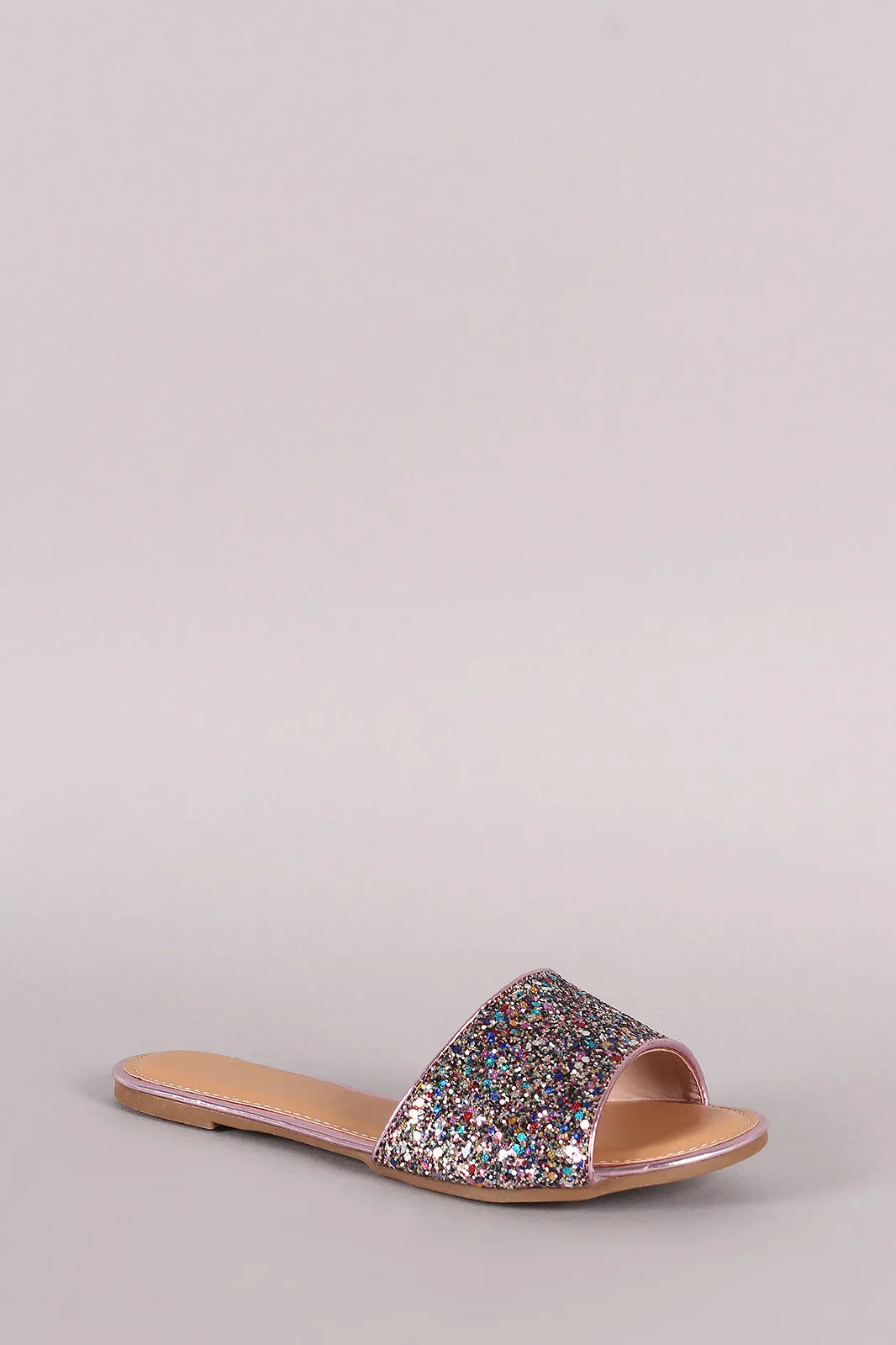 Glitter-Encrusted Open Toe Slide Sandal