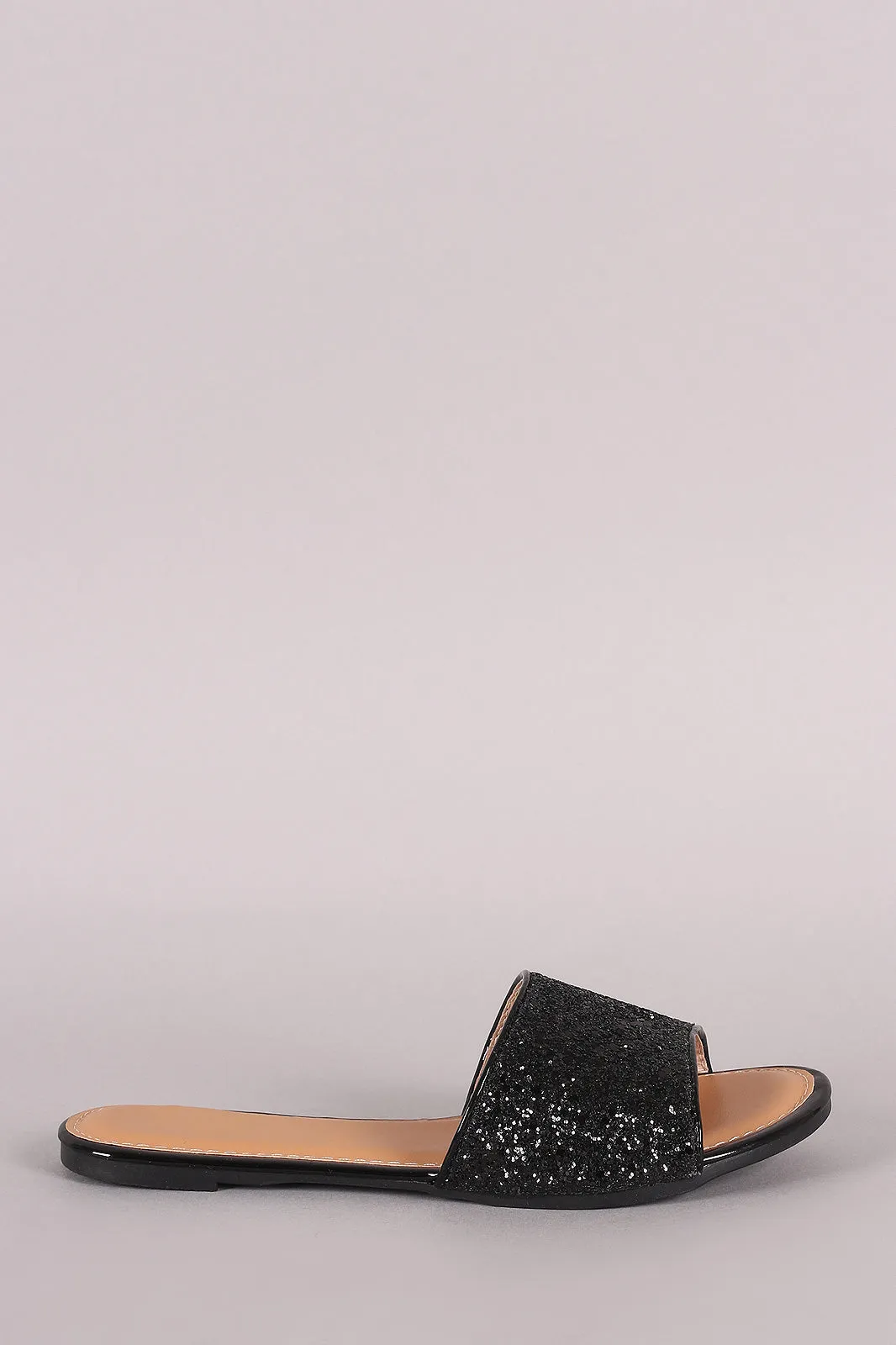 Glitter-Encrusted Open Toe Slide Sandal