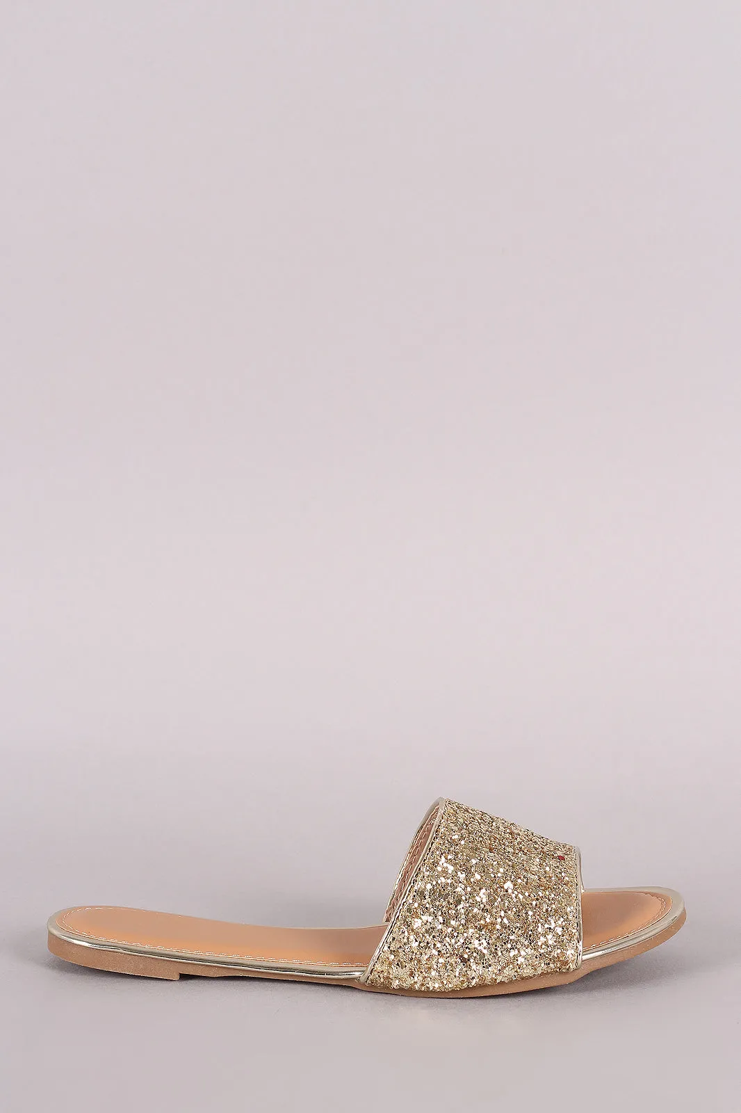 Glitter-Encrusted Open Toe Slide Sandal
