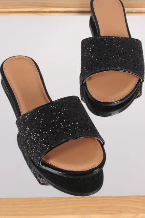 Glitter-Encrusted Open Toe Slide Sandal