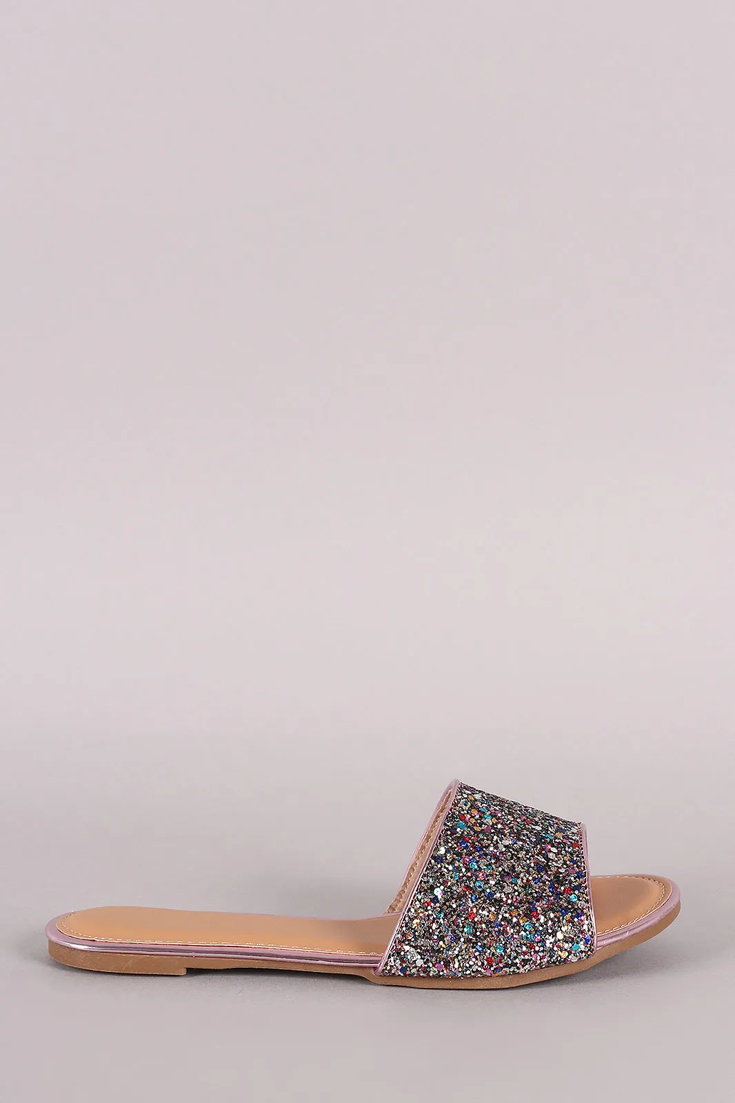 Glitter-Encrusted Open Toe Slide Sandal
