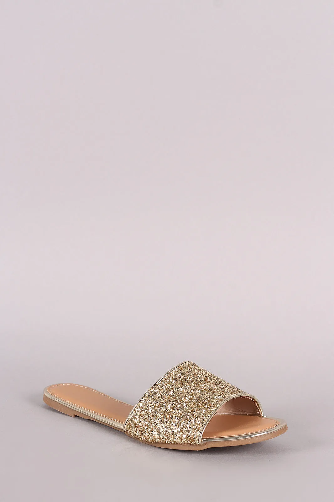Glitter-Encrusted Open Toe Slide Sandal