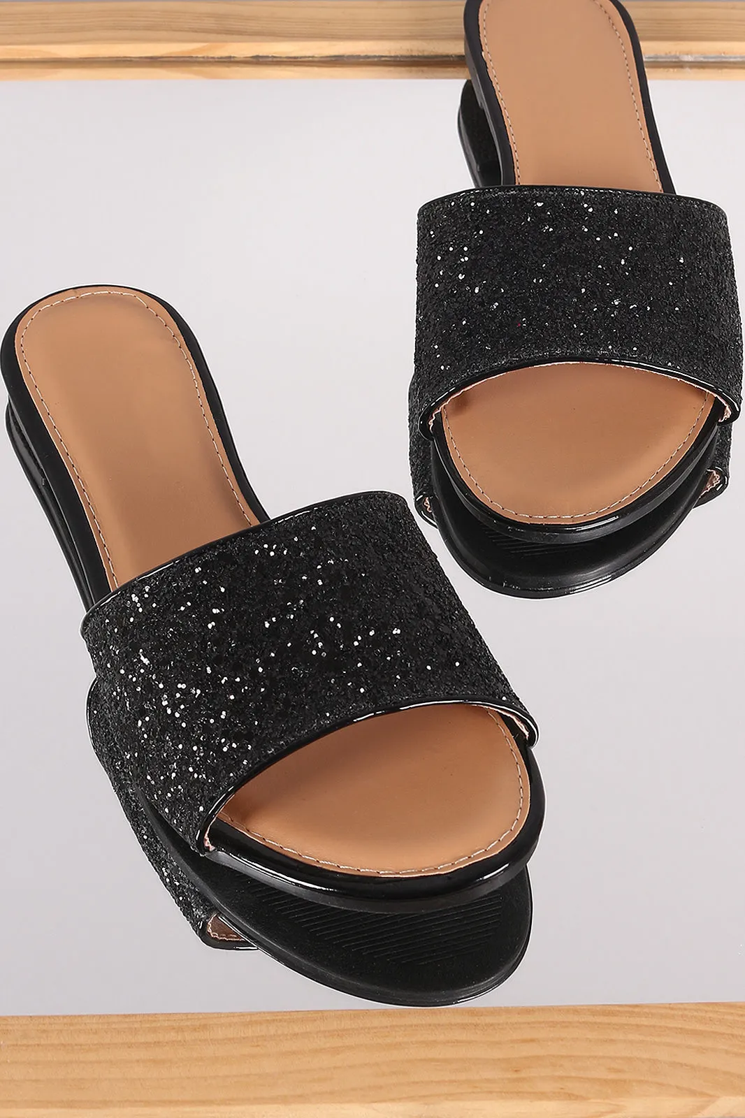 Glitter-Encrusted Open Toe Slide Sandal