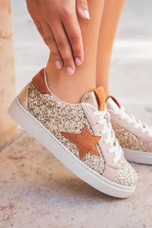 Gold Glitter Star Lace Up Sneakers