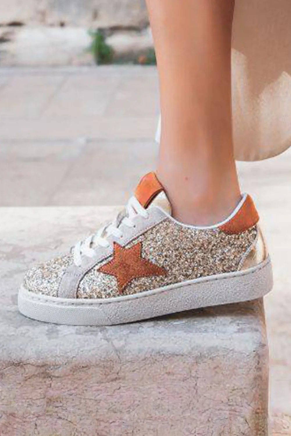 Gold Glitter Star Lace Up Sneakers