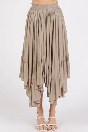 Handkerchief Hem Elastic Waist Pocket Midi Skirt