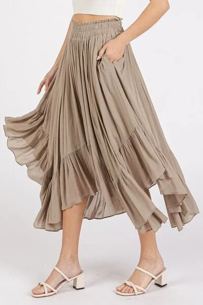 Handkerchief Hem Elastic Waist Pocket Midi Skirt