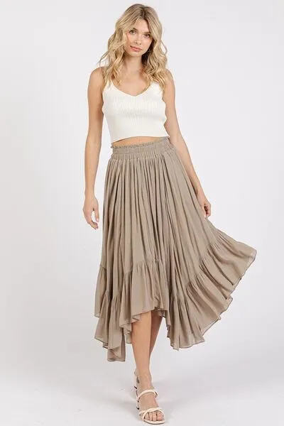 Handkerchief Hem Elastic Waist Pocket Midi Skirt