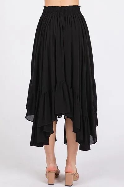 Handkerchief Hem Elastic Waist Pocket Midi Skirt