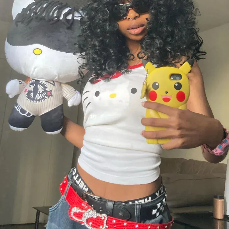 Hello Kitty Y2K Tank Top - White Anime Cartoon Baby Tee From Kawaii Stop