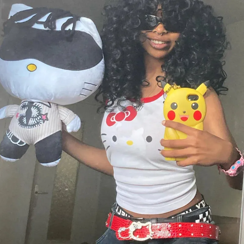 Hello Kitty Y2K Tank Top - White Anime Cartoon Baby Tee From Kawaii Stop