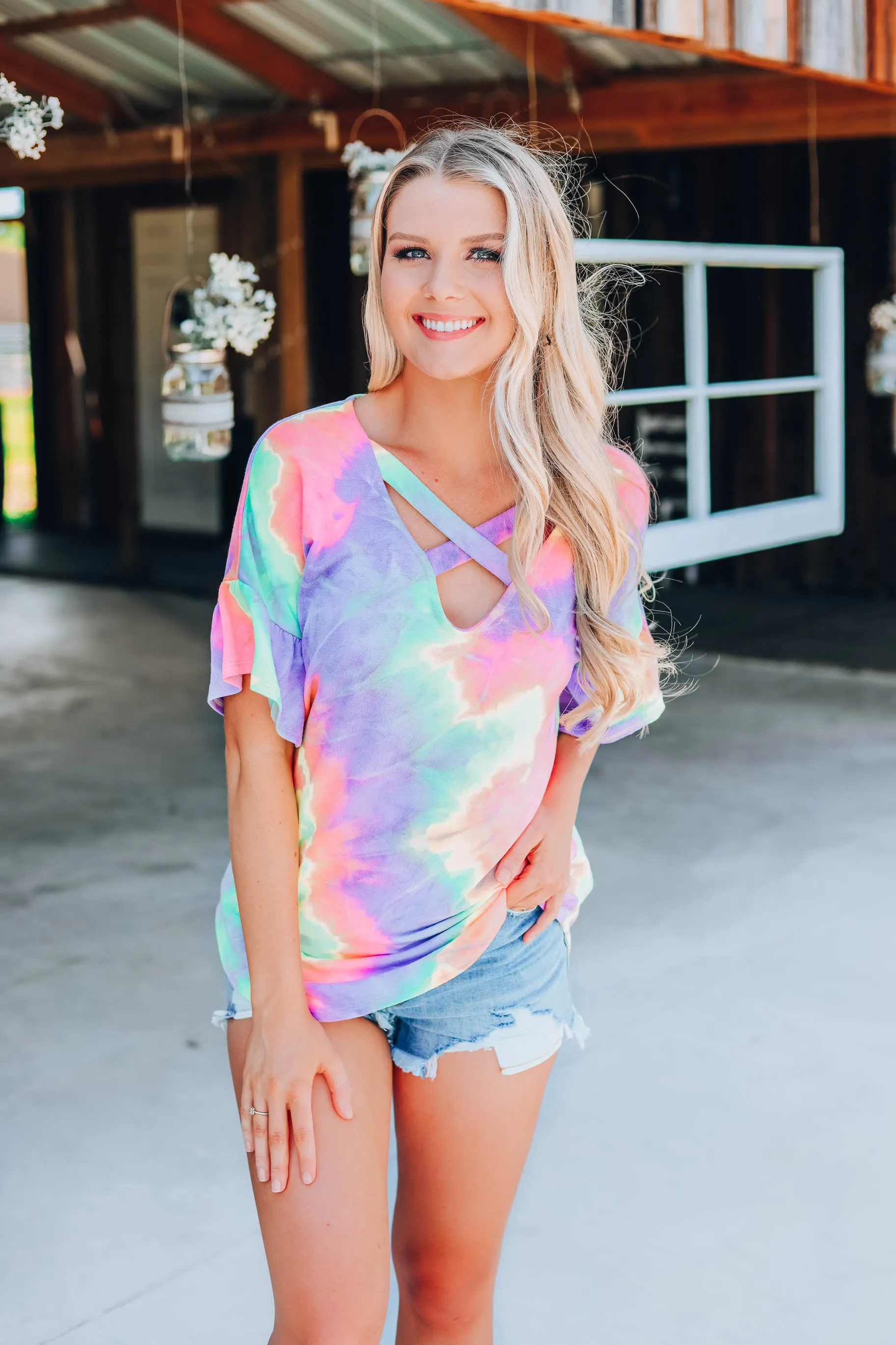 In The Tropics Tie Dye Top - Indigo Blue/Fuchsia