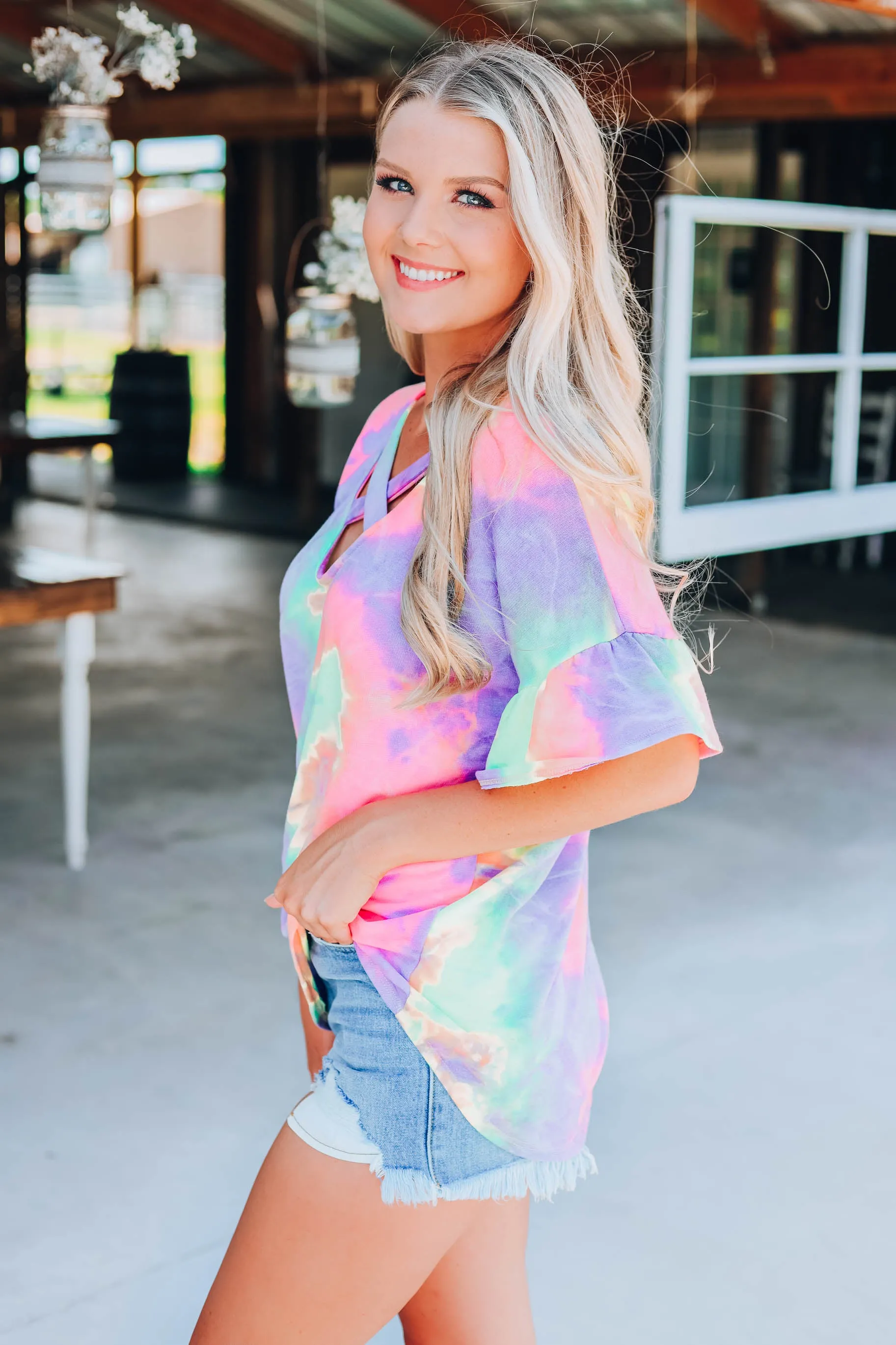 In The Tropics Tie Dye Top - Indigo Blue/Fuchsia