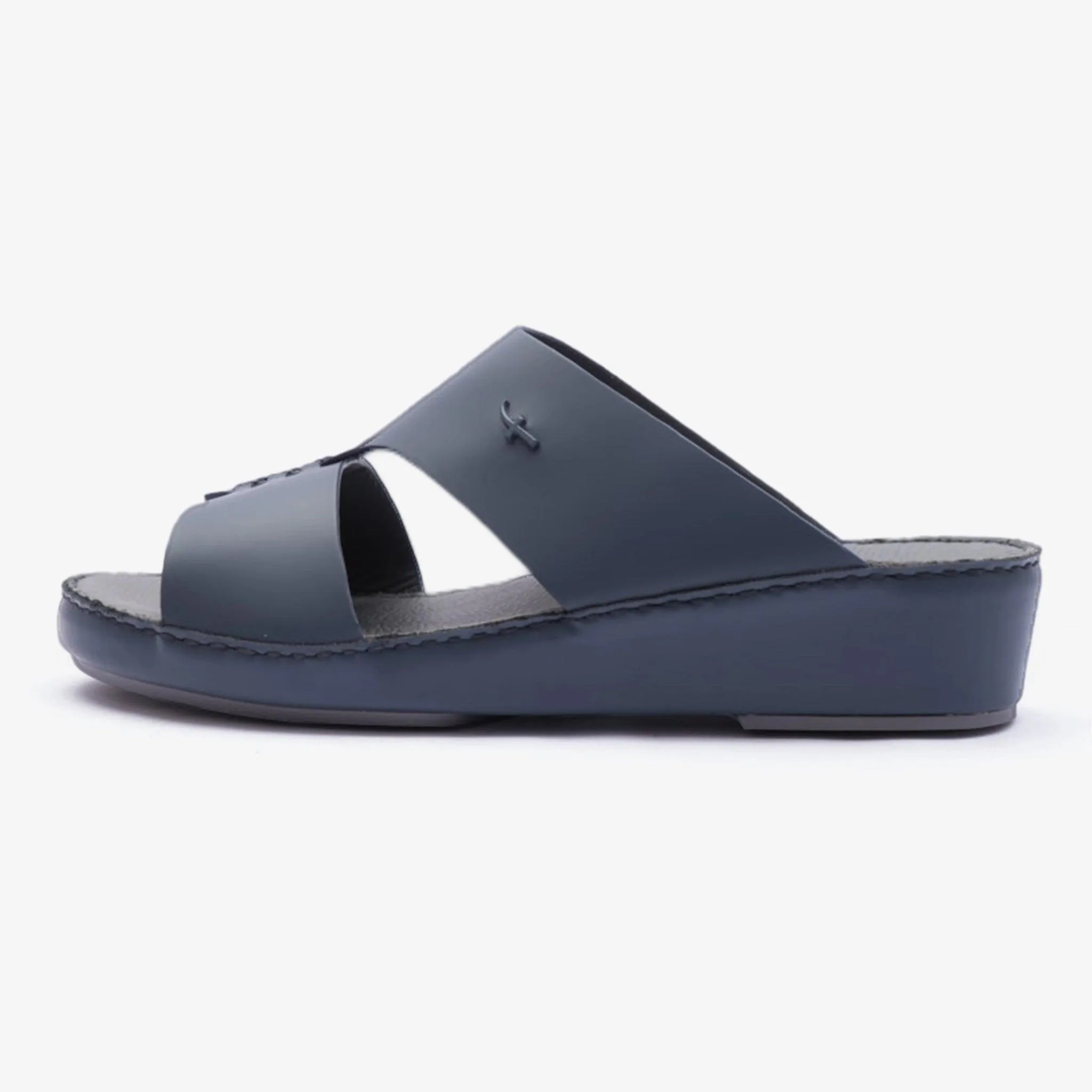 ITALIAN MATT ARABIC LEATHER HANDSTITCHED METALFREE SANDAL NAVY