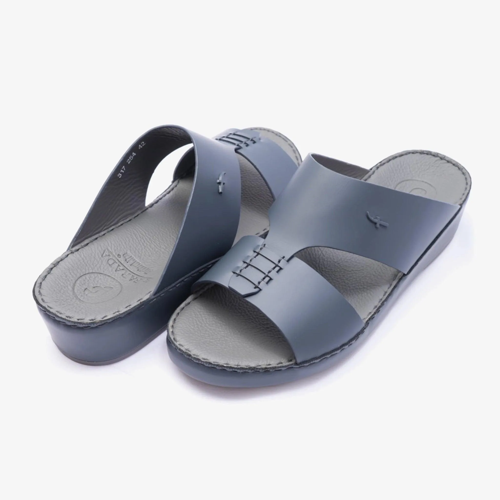 ITALIAN MATT ARABIC LEATHER HANDSTITCHED METALFREE SANDAL NAVY