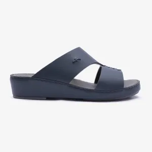 ITALIAN MATT ARABIC LEATHER HANDSTITCHED METALFREE SANDAL NAVY