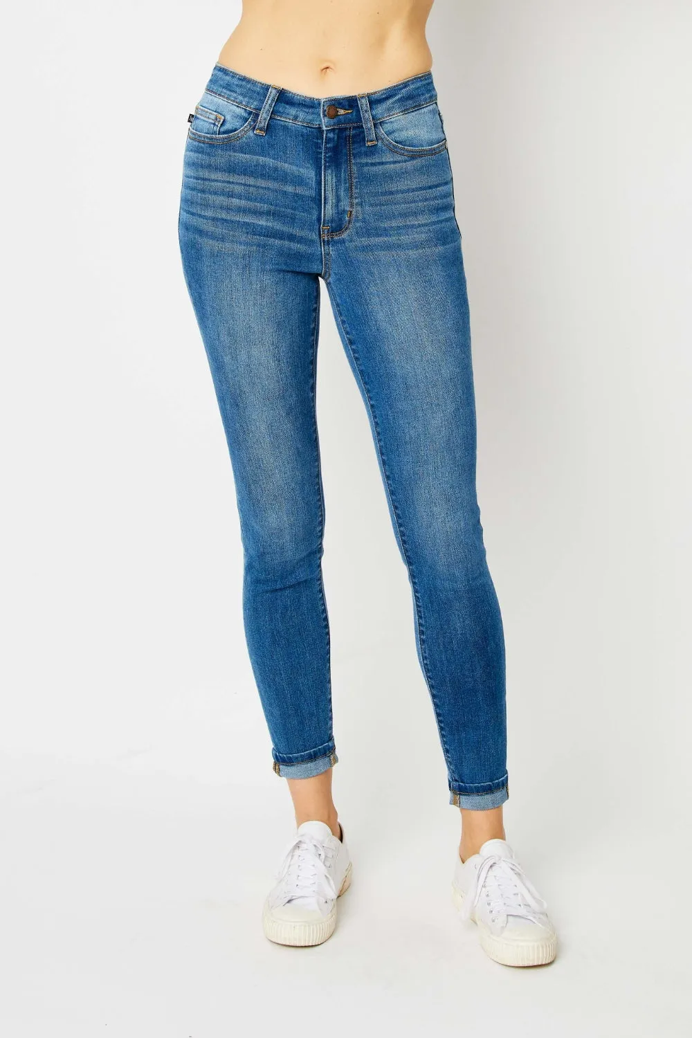 Judy Blue Cuffed Hem Skinny Jeans in Medium Wash