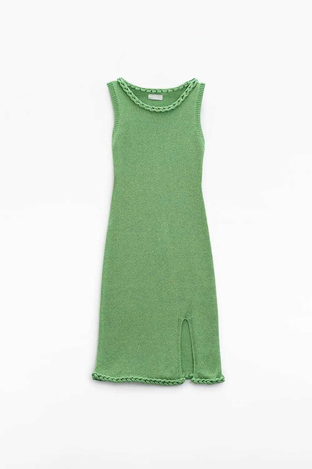 Knitted Midi Dress With Braided Detail In Green