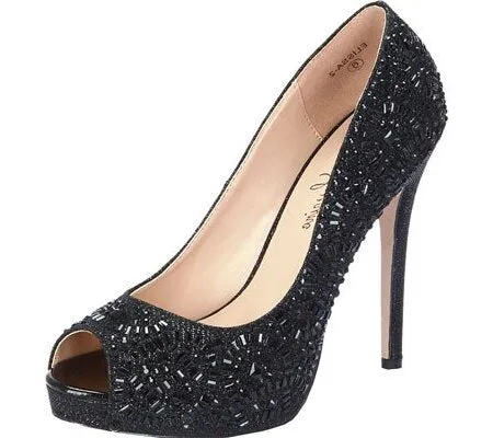 Lauren Lorraine Black Sparkle Elissa 2 Open Toe Formal Platform Dress Pumps