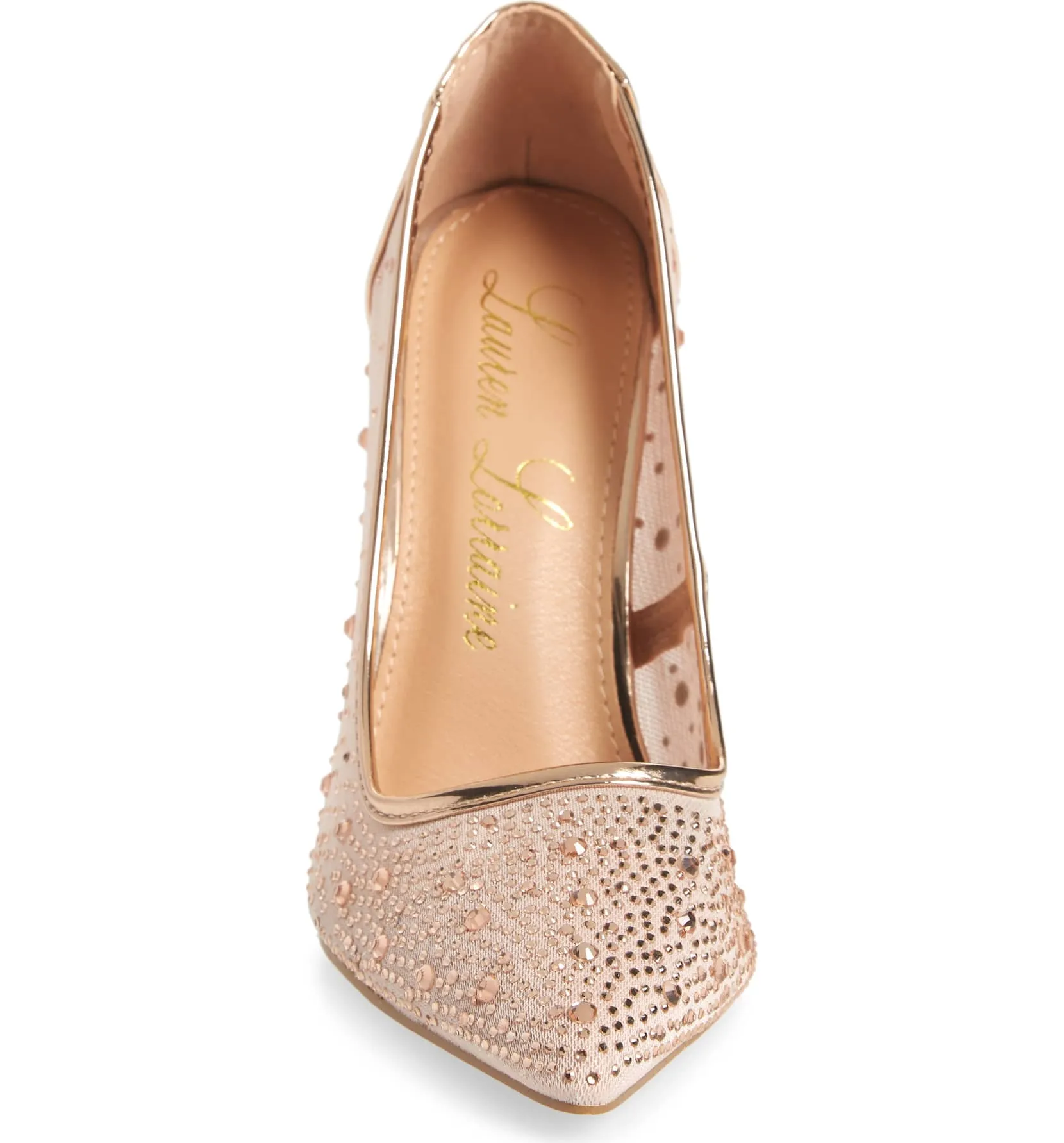 Lauren Lorraine Janna POinted Toe Rhinestone Mesh High Stiletto Heel Prom Pump