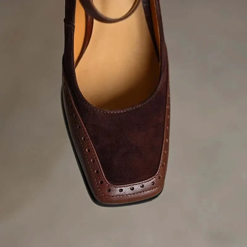 Leather Block Heel Sandals with Buckle