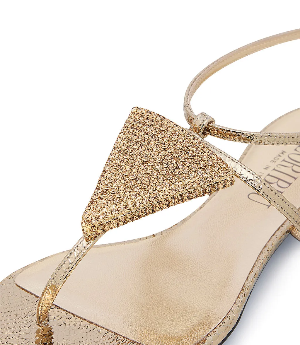 Light gold printed leather jewel sandals