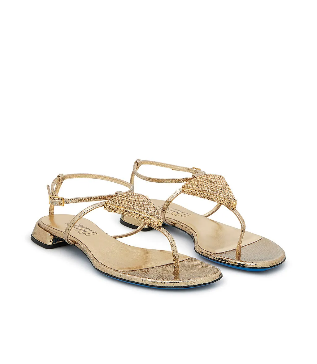 Light gold printed leather jewel sandals