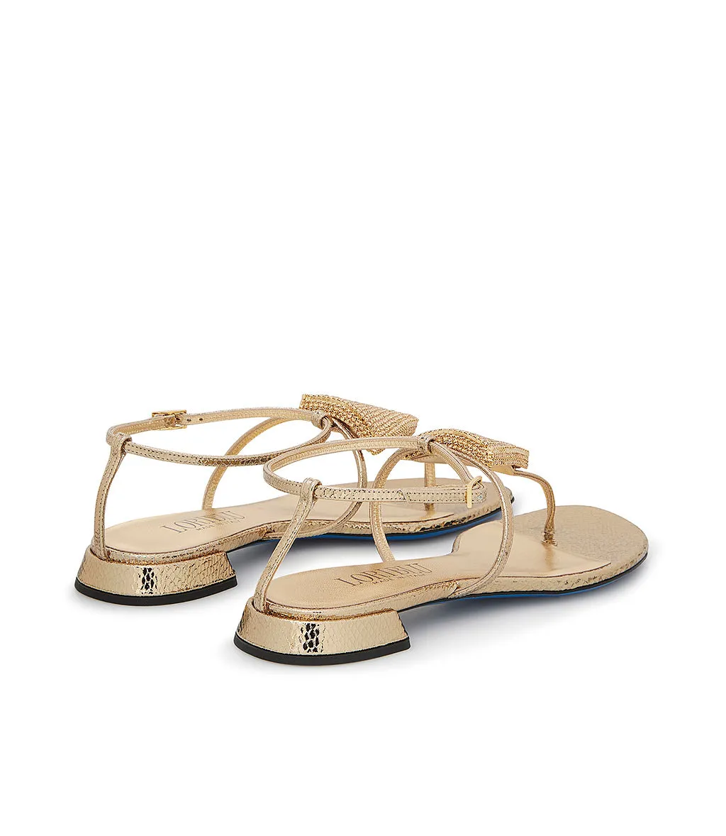 Light gold printed leather jewel sandals