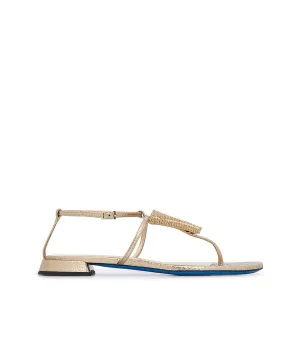 Light gold printed leather jewel sandals